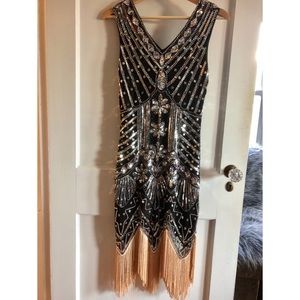 Womens 1920's Vintage Gatsby Bead Sequin Dress